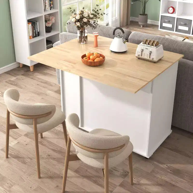 Kitchen Island with 3 Tier Pull Out Cabinet Organizer, Kitchen Cart with Drop Leaf and Storage Rack, Countertop Organizer for Kitchen
