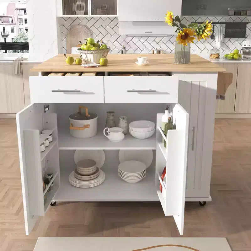 Kitchen Island with 3 Tier Pull Out Cabinet Organizer, Kitchen Cart with Drop Leaf and Storage Rack, Countertop Organizer for Kitchen