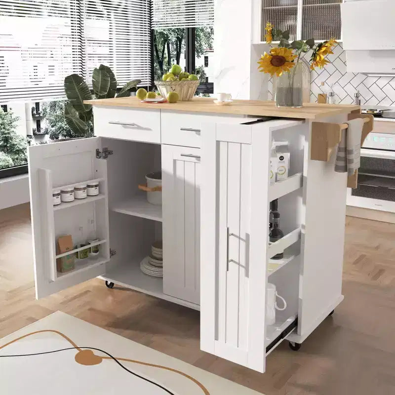 Kitchen Island with 3 Tier Pull Out Cabinet Organizer, Kitchen Cart with Drop Leaf and Storage Rack, Countertop Organizer for Kitchen