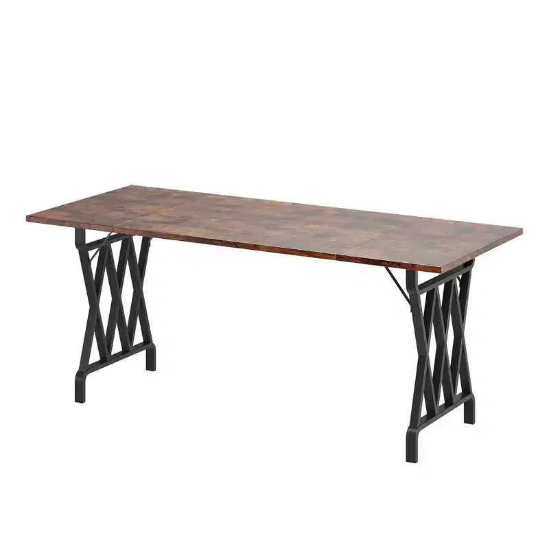 Farmhouse Dining Table Metal Base, Rustic Wood Top Kitchen Table for Dining Room, Restaurant, Cafe