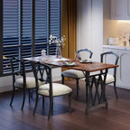 Table de salle à manger de ferme avec piètement en métal, plateau en bois rustique pour cuisine, salle à manger, restaurant, café
