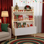 Homy Casa Kids' Bookshelf with Open shelves and Storage Bin, White Bookcase with Wooden Legs for Playroom or Bedroom