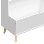 Étagère à livres pour enfants avec étagères ouvertes et bac de rangement, Bibliothèque blanche avec pieds en bois pour salle de jeux ou chambre d'enfant