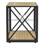 Table d'appoint moderne avec structure en métal, table d'appoint industrielle avec étagère en verre trempé, table de canapé pour salon, chambre à coucher