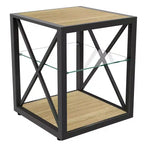 Table d'appoint moderne avec structure en métal, table d'appoint industrielle avec étagère en verre trempé, table de canapé pour salon, chambre à coucher