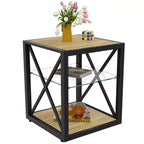 Table d'appoint moderne avec structure en métal, table d'appoint industrielle avec étagère en verre trempé, table de canapé pour salon, chambre à coucher