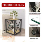 Table d'appoint moderne avec structure en métal, table d'appoint industrielle avec étagère en verre trempé, table de canapé pour salon, chambre à coucher