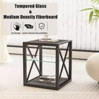 Table d'appoint moderne avec structure en métal, table d'appoint industrielle avec étagère en verre trempé, table de canapé pour salon, chambre à coucher