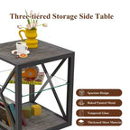 Table d'appoint moderne avec structure en métal, table d'appoint industrielle avec étagère en verre trempé, table de canapé pour salon, chambre à coucher