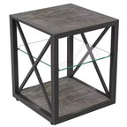 Table d'appoint moderne avec structure en métal, table d'appoint industrielle avec étagère en verre trempé, table de canapé pour salon, chambre à coucher