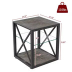 Table d'appoint moderne avec structure en métal, table d'appoint industrielle avec étagère en verre trempé, table de canapé pour salon, chambre à coucher