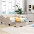Full Size Upholstered Daybed with 2 Drawers, Linen Sofa Bed with Button Tufted Backrest for Bedroom Living Room Guest Room, Beige
