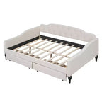 Lit de repos rembourré pleine grandeur avec 2 tiroirs, canapé-lit en lin avec dossier capitonné pour chambre à coucher, salon, chambre d'amis, beige