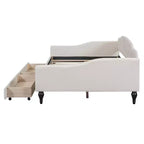 Lit de repos rembourré pleine grandeur avec 2 tiroirs, canapé-lit en lin avec dossier capitonné pour chambre à coucher, salon, chambre d'amis, beige