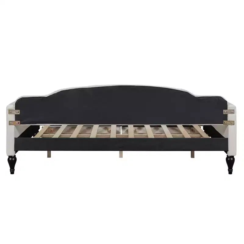 Full Size Upholstered Daybed with 2 Drawers, Linen Sofa Bed with Button Tufted Backrest for Bedroom Living Room Guest Room, Beige