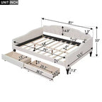 Lit de repos rembourré pleine grandeur avec 2 tiroirs, canapé-lit en lin avec dossier capitonné pour chambre à coucher, salon, chambre d'amis, beige