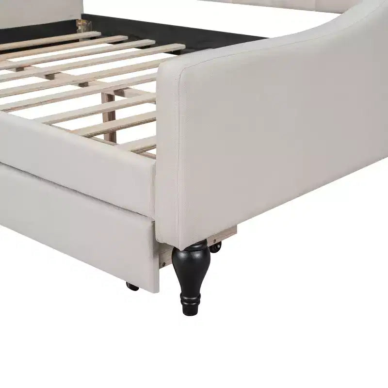 Full Size Upholstered Daybed with 2 Drawers, Linen Sofa Bed with Button Tufted Backrest for Bedroom Living Room Guest Room, Beige