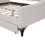 Lit de repos rembourré pleine grandeur avec 2 tiroirs, canapé-lit en lin avec dossier capitonné pour chambre à coucher, salon, chambre d'amis, beige