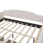 Lit de repos rembourré pleine grandeur avec 2 tiroirs, canapé-lit en lin avec dossier capitonné pour chambre à coucher, salon, chambre d'amis, beige