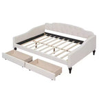 Lit de repos rembourré pleine grandeur avec 2 tiroirs, canapé-lit en lin avec dossier capitonné pour chambre à coucher, salon, chambre d'amis, beige
