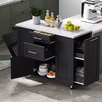 Okak Modrn Kitchen Island with Drop Leaf & Pull Out Trash,Rolling Kitchen Cart with Wheels & Drawers,Storage Cabinet Folding Dining Table