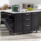 Îlot de cuisine moderne avec abattant et poubelle coulissante, desserte de cuisine roulante avec roues et tiroirs, armoire de rangement, table à manger pliante