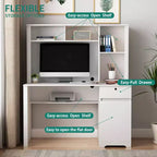 Bureau d'ordinateur, adapté aux adolescents, aux étudiants, pour écrire, les ordinateurs portables et l'usage domestique, avec tiroirs, 3 prises secteur et 2 ports de chargement USB.
