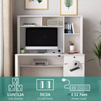 Bureau d'ordinateur, adapté aux adolescents, aux étudiants, pour écrire, les ordinateurs portables et l'usage domestique, avec tiroirs, 3 prises secteur et 2 ports de chargement USB.