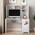 Bureau d'ordinateur, adapté aux adolescents, aux étudiants, pour écrire, les ordinateurs portables et l'usage domestique, avec tiroirs, 3 prises secteur et 2 ports de chargement USB.