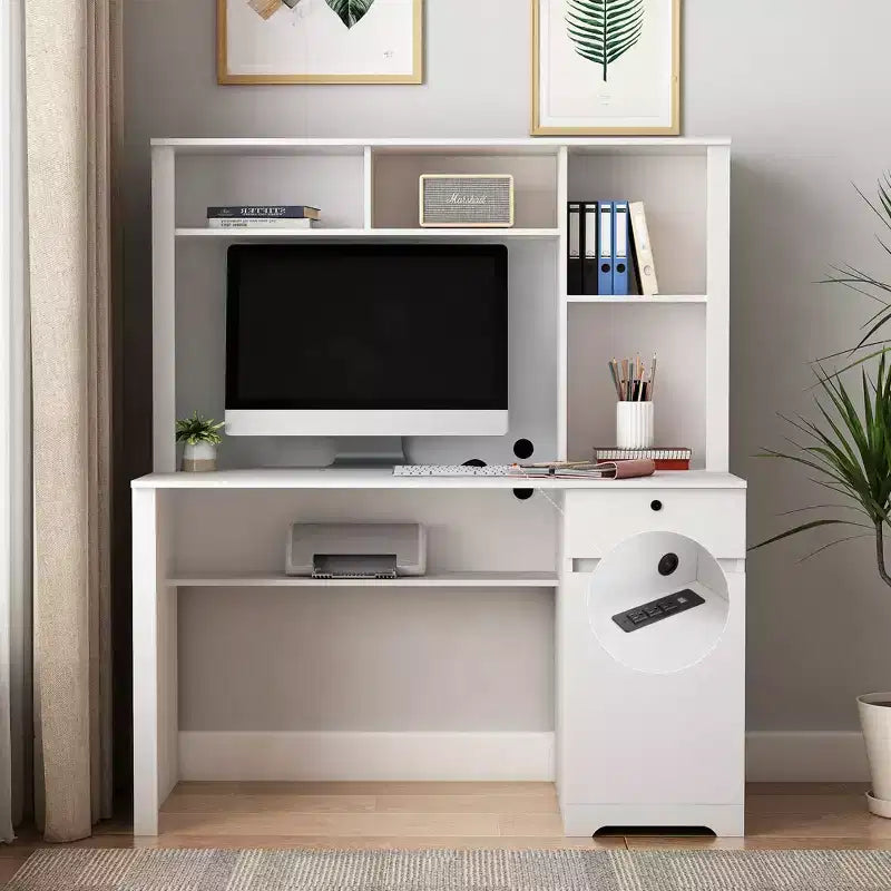 Computer Desk, Suitable For Teenagers, Students, Writing, laptops, and Home Use, With Drawers, 3 AC Outlets, and 2 USB Charging Ports.