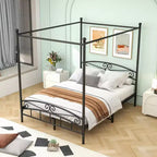 GDFStudio Bordero Canopy Metal Bed Frame with Vintage Headboard and 12.4 Under-Bed Storage