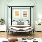 Structure de lit en métal avec baldaquin, tête de lit vintage et rangement sous le lit de 12,4 po