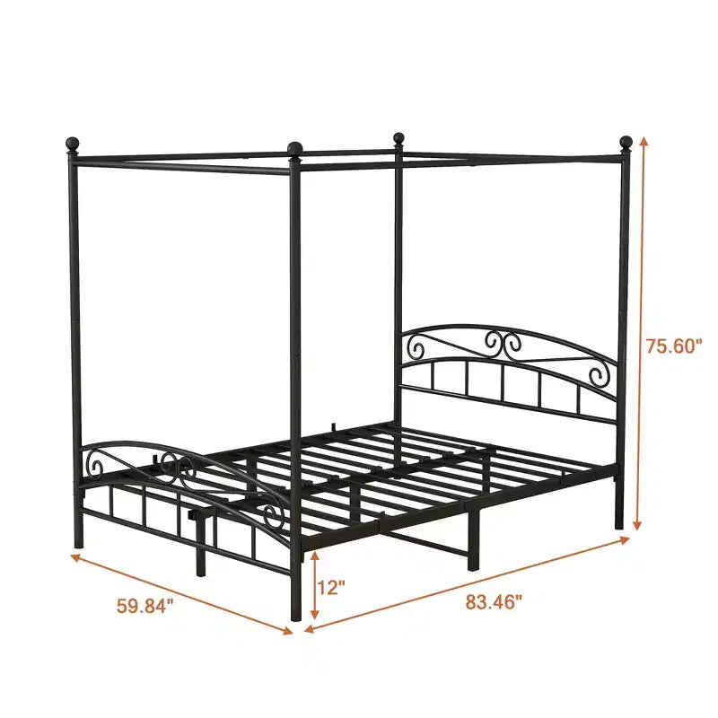 Canopy Metal Bed Frame with Vintage Headboard and 12.4 Under-Bed Storage