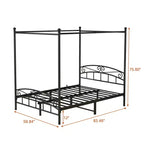 Structure de lit en métal avec baldaquin, tête de lit vintage et rangement sous le lit de 12,4 po