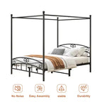 Structure de lit en métal avec baldaquin, tête de lit vintage et rangement sous le lit de 12,4 po