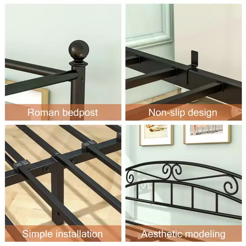 Canopy Metal Bed Frame with Vintage Headboard and 12.4 Under-Bed Storage