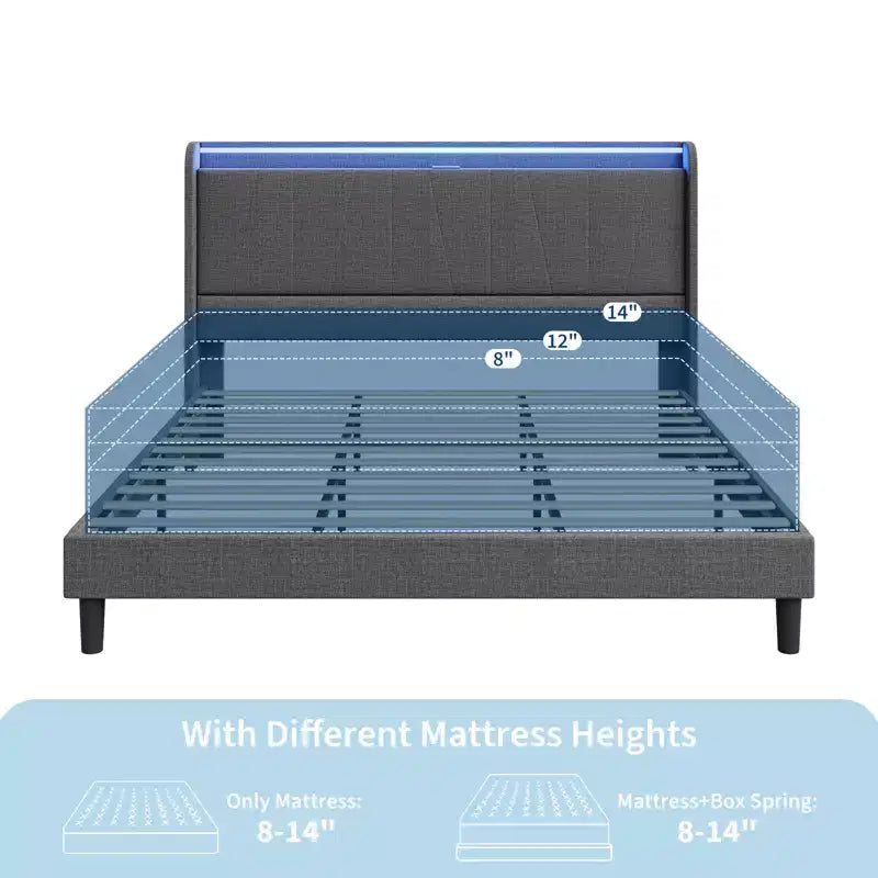 Bed Frame, Fabric Upholstered Platform Bed Frame with Headboard, Wooden Slats Support, No Box Spring Needed, Noise Free, Easy Assembly