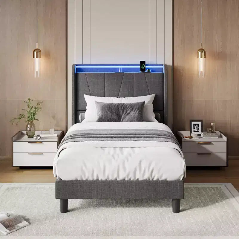 Bed Frame, Fabric Upholstered Platform Bed Frame with Headboard, Wooden Slats Support, No Box Spring Needed, Noise Free, Easy Assembly