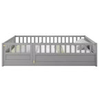 Cadre de lit au sol intégral avec barrières de sécurité extra-hautes, cadre de lit en bois avec porte d'entrée pratique pour chambre à coucher, gris