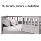 Cadre de lit au sol intégral avec barrières de sécurité extra-hautes, cadre de lit en bois avec porte d'entrée pratique pour chambre à coucher, gris