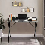 FurnitureR 40 Computer Desk with Grid Storage Shelf, Gaming Desk with Sturdy X-Shaped Metal Frame, Home Office Writing Table for Gaming & Study,Black