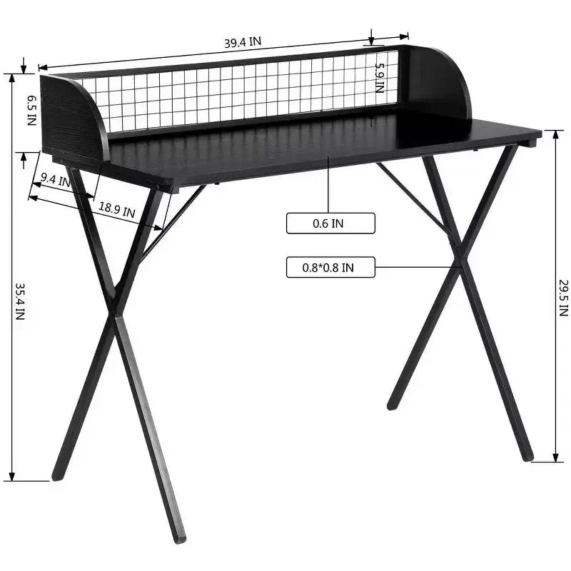 Computer Desk with Grid Storage Shelf, Gaming Desk with Sturdy X-Shaped Metal Frame, Home Office Writing Table for Gaming & Study,Black