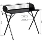 Bureau informatique avec étagère de rangement grillagée, Bureau gaming avec cadre métallique robuste en X, Table d'écriture pour la maison et le bureau, pour le jeu et les études, Noir