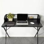 Bureau informatique avec étagère de rangement grillagée, Bureau gaming avec cadre métallique robuste en X, Table d'écriture pour la maison et le bureau, pour le jeu et les études, Noir
