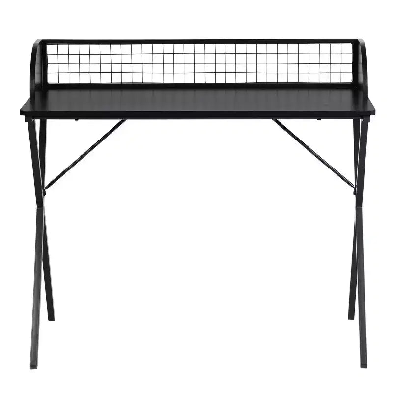 Computer Desk with Grid Storage Shelf, Gaming Desk with Sturdy X-Shaped Metal Frame, Home Office Writing Table for Gaming & Study,Black