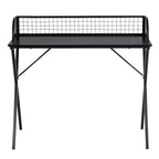 Bureau informatique avec étagère de rangement grillagée, Bureau gaming avec cadre métallique robuste en X, Table d'écriture pour la maison et le bureau, pour le jeu et les études, Noir