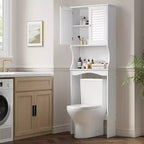 Over The Toilet Storage Cabinet, Above Toilet Bathroom Organizer with Adjustable Shelf and Hooks, Bathroom Shelf Over Toilet with Anti-Tip Device