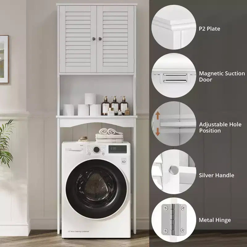 Over The Toilet Storage Cabinet, Above Toilet Bathroom Organizer with Adjustable Shelf and Hooks, Bathroom Shelf Over Toilet with Anti-Tip Device