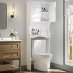 Meuble de rangement au-dessus des toilettes, Organisateur de salle de bain au-dessus des toilettes avec étagère réglable et crochets, Étagère de salle de bain au-dessus des toilettes avec dispositif anti-basculement