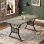Grande table à manger de 152,4 cm pour 4 à 6 personnes, table de cuisine de style ferme en bois avec pieds en métal, tables de cuisine rectangulaires pour salle à manger, salon